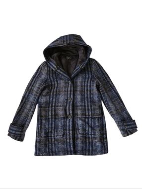 Theory | Tweed Wool Blue Black Hooded Duffle Coat Jacket Size women's S‎